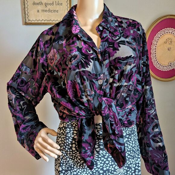 NWT Liz Claiborne Blouse Floral Velvet Burnout Whimsigoth Plus Size 1XP - Picture 1 of 10